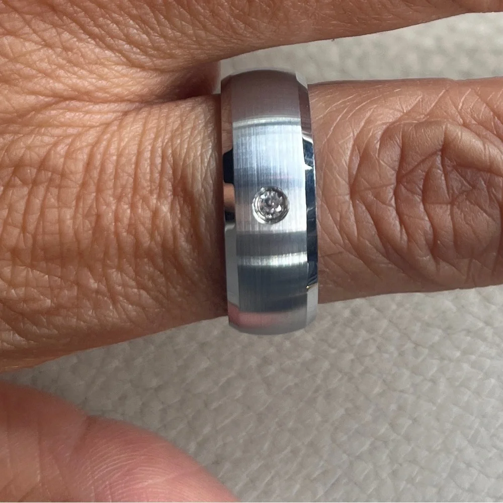 New dome 8mm CZ Tungsten Wedding Ring sizes 9 - 12
